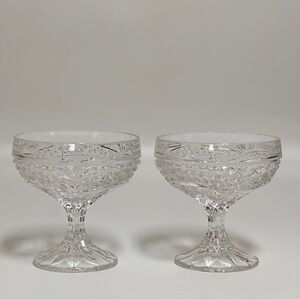 Set of 2 Vintage Pressed Glass Coupe Dessert Bowls Clear Stemmed